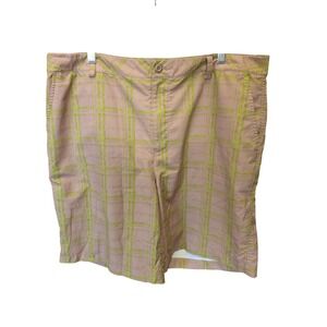 Under Armour Mens Performance Golf Shorts Tan Lime Green Plaid 40R HeatGear Tech